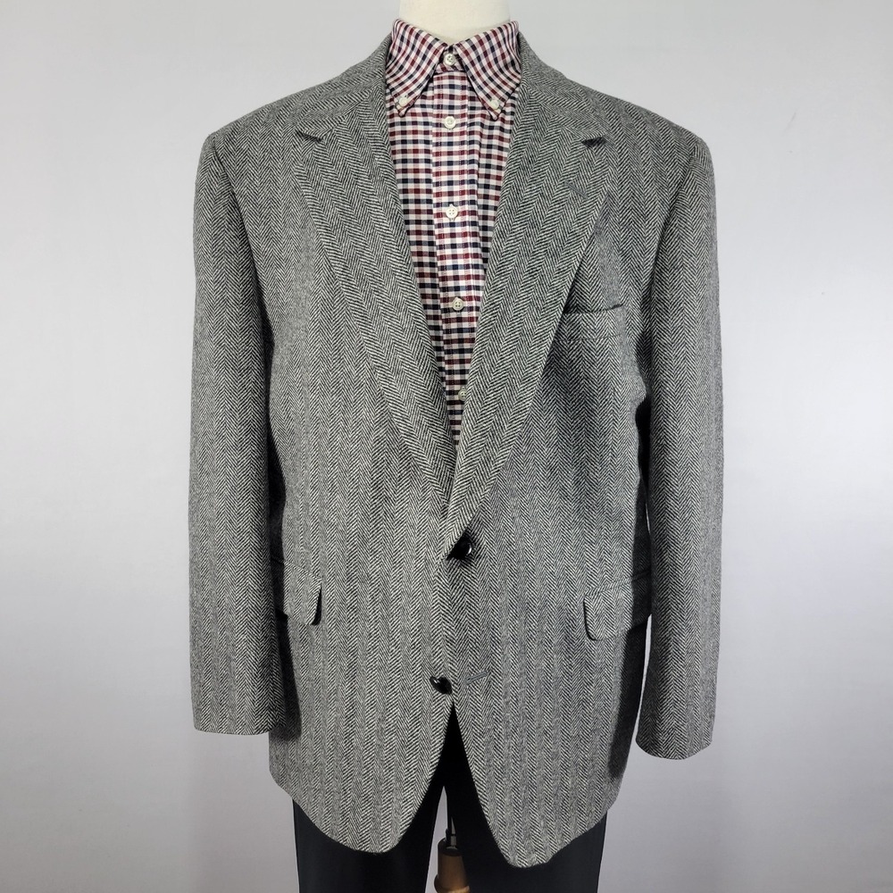 Brandford Taylor Men's Tweed Sport Coat Blazer Two Button Gray Herringbone 48R